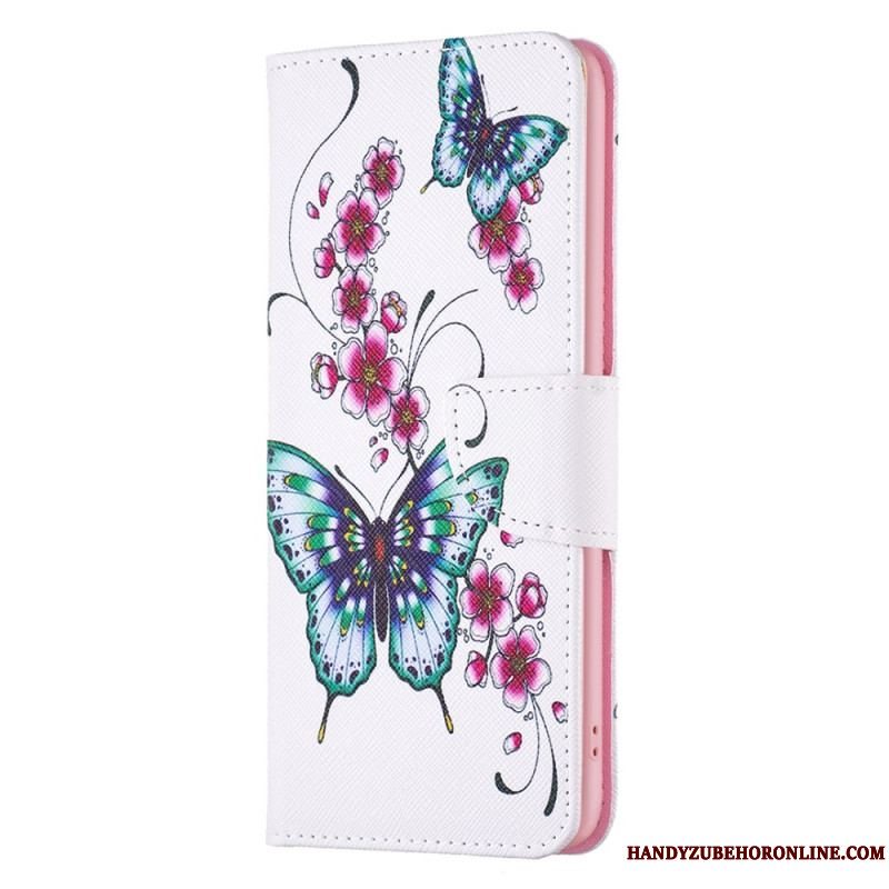 Flip Cover iPhone 15 Plus Farverige Sommerfugle