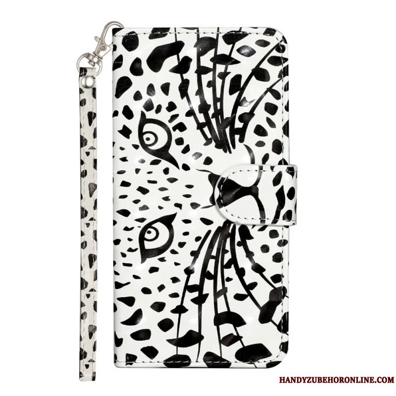 Flip Cover iPhone 15 Plus Med Snor 3d Leopard Med Rem