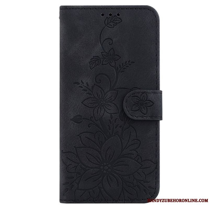 Flip Cover iPhone 15 Pro Max Med Snor Blomsterrem