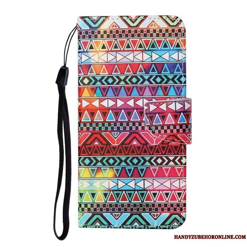 Læder Cover Samsung Galaxy S21 FE Patchwork Med Lanyard