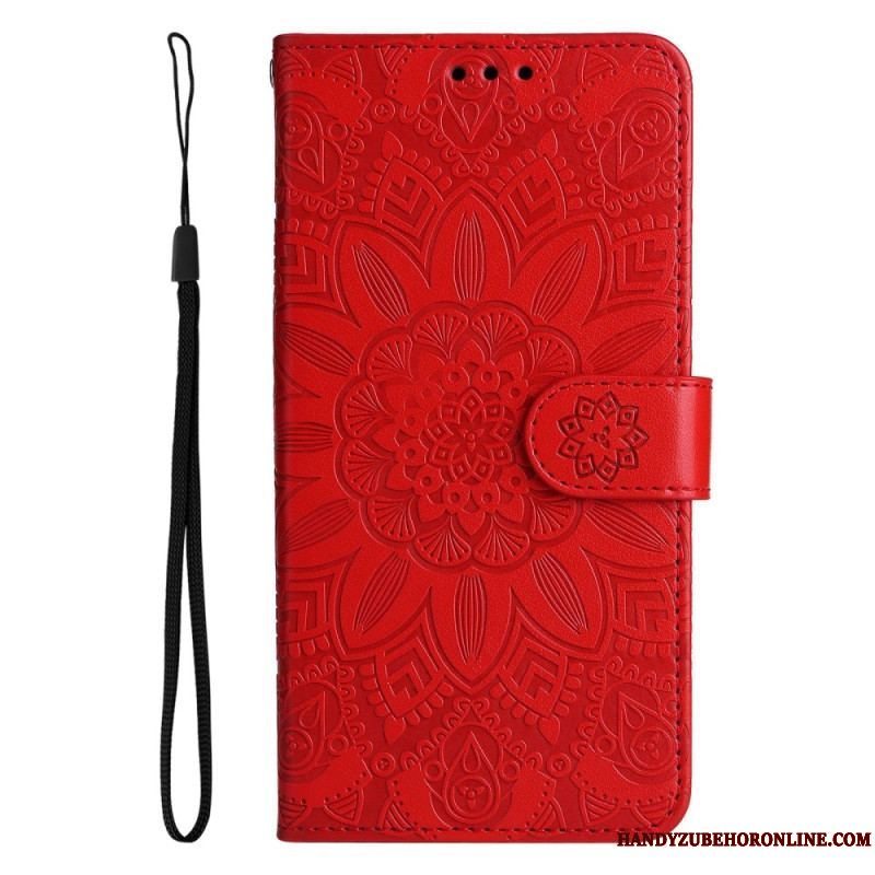 Læder Cover Samsung Galaxy S23 5G Mandala Sun Med Snor