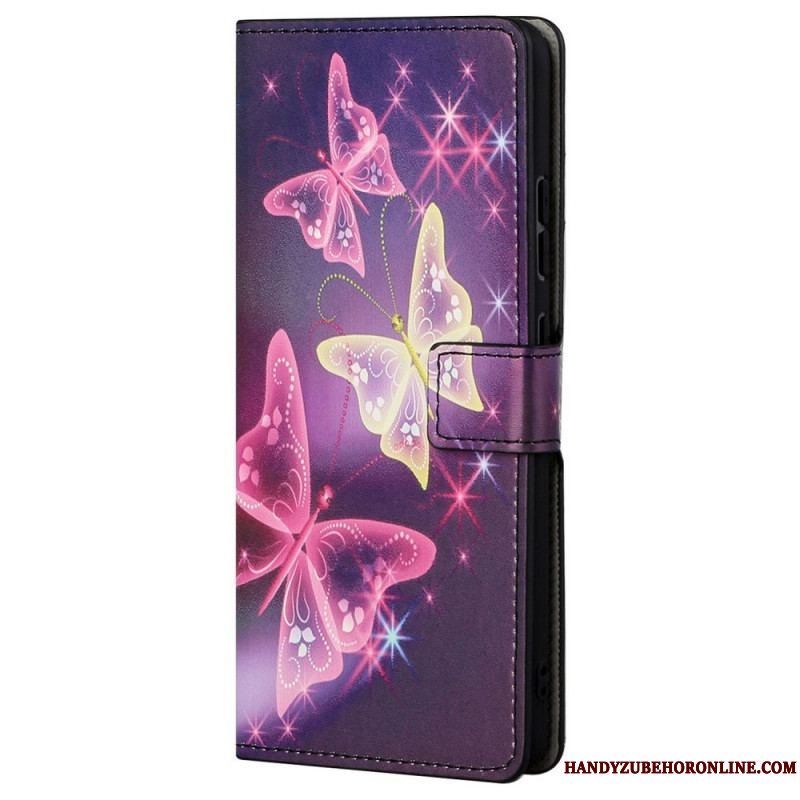 Læder Cover Xiaomi Redmi Note 11 / 11S Sommerfugle Og Blomster