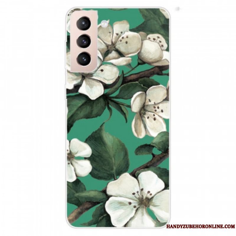 Cover Samsung Galaxy S22 Plus 5G Malede Hvide Blomster