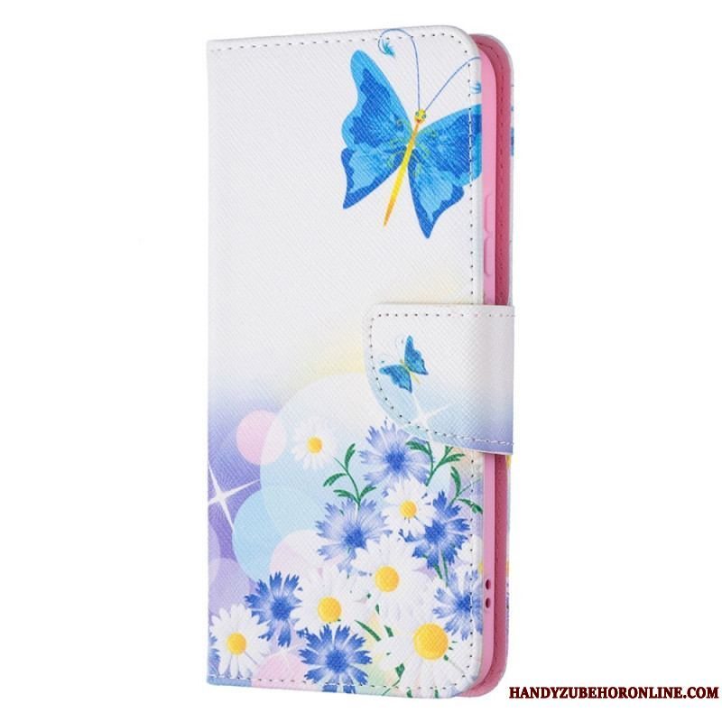 Flip Cover Samsung Galaxy S22 Plus 5G Malede Sommerfugle Og Blomster