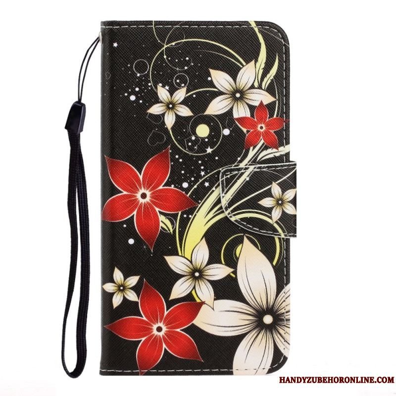 Flip Cover Samsung Galaxy S22 Plus 5G Med Snor Farverige Strappy Blomster